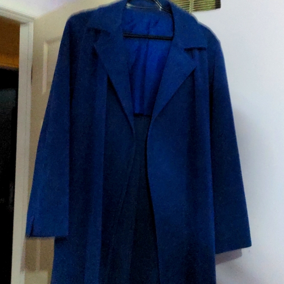 Vintage BRODKIN Ultrasuede Belted Trench Coat, Blue suede, size L - Picture 1 of 7